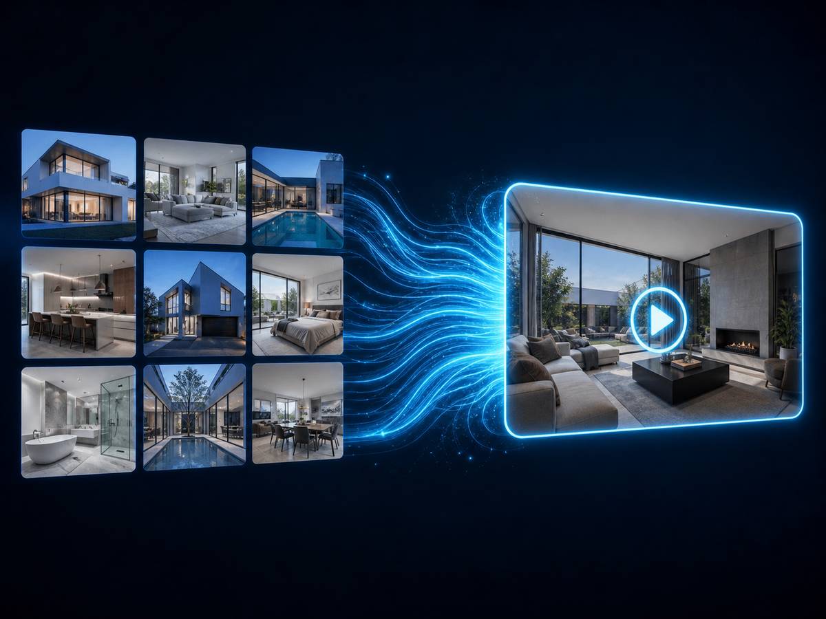 AI real estate video maker turning listing photographs into a cinematic property video