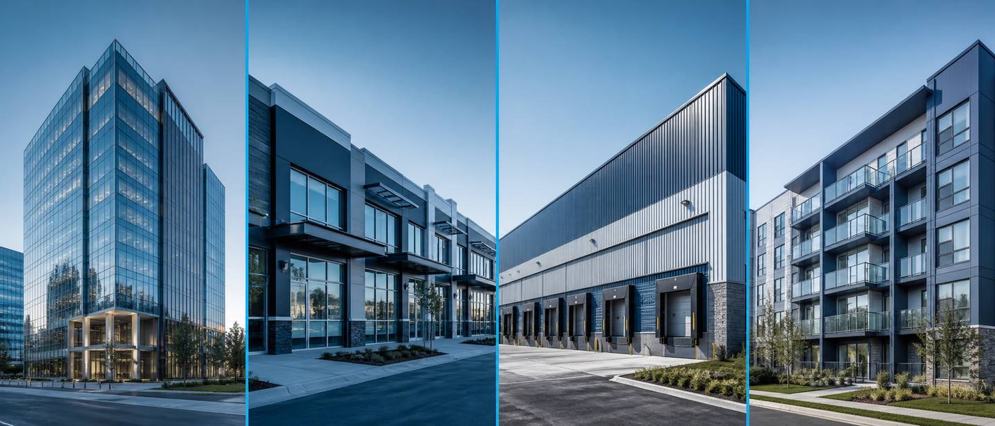 Commercial property asset classes — office, retail, industrial and multifamily buildings