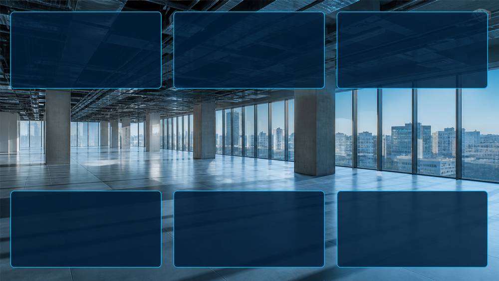 Commercial property video with specification overlays for floorplate, clear height and parking