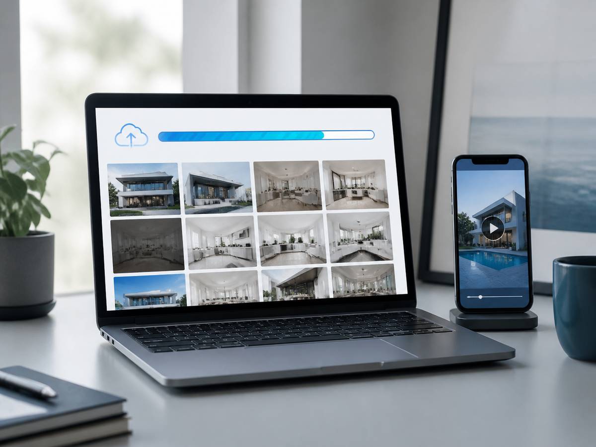 How the AI real estate video maker works — uploading listing photos to generate a property video