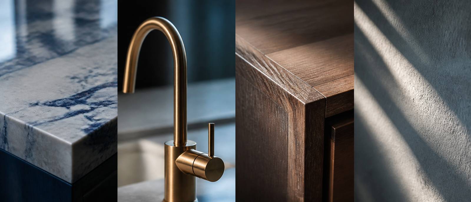 Architectural detail shots from a luxury property film — materials, joinery and light