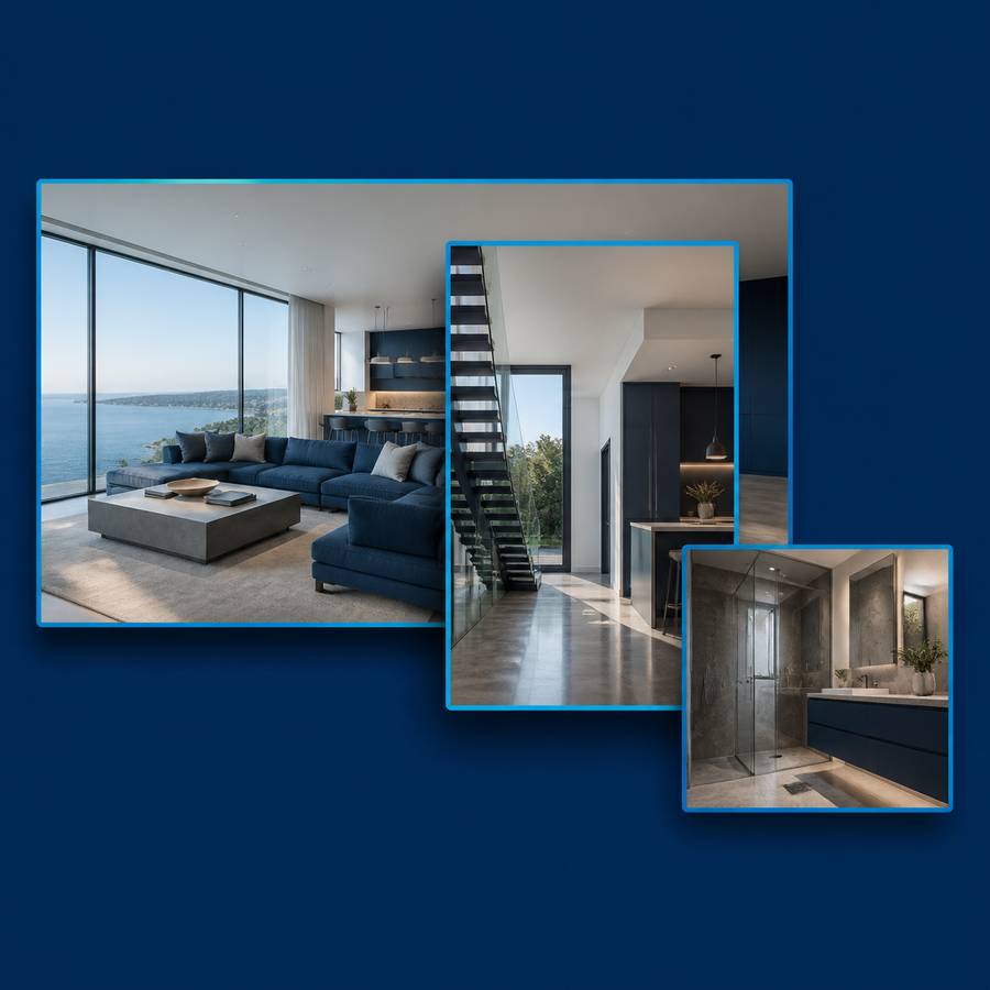 Real estate video delivery formats — horizontal, vertical and square versions of the same property video