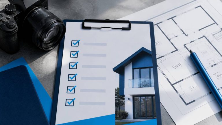Real estate video shot list with a camera and architectural floor plan