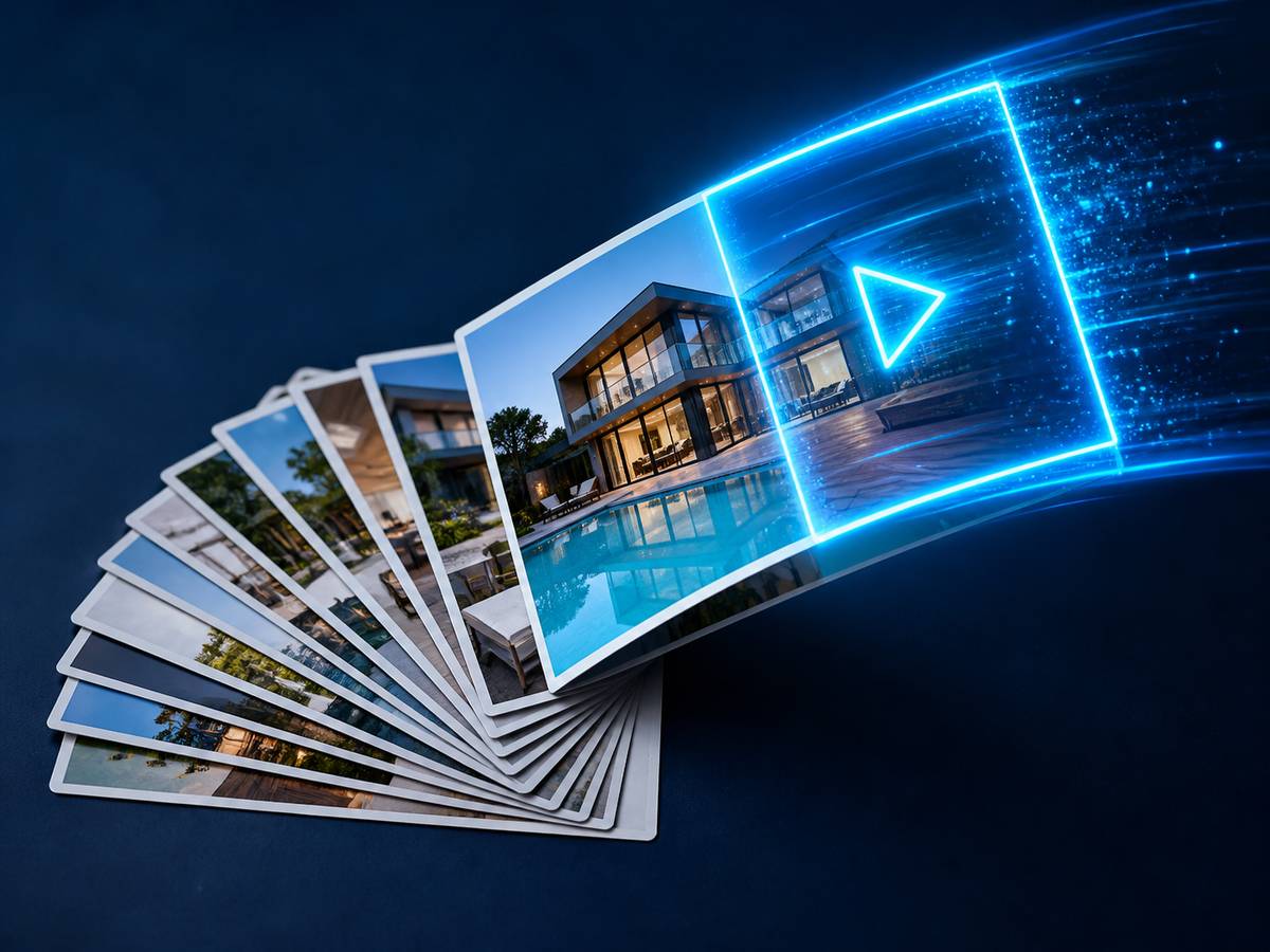 Turning real estate photos into a cinematic property video with generated camera movement