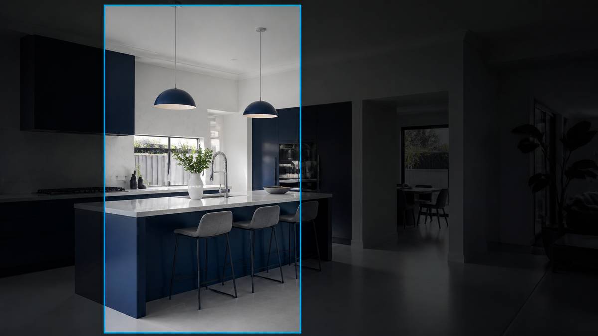 Reframing a horizontal property shot to vertical without losing the subject