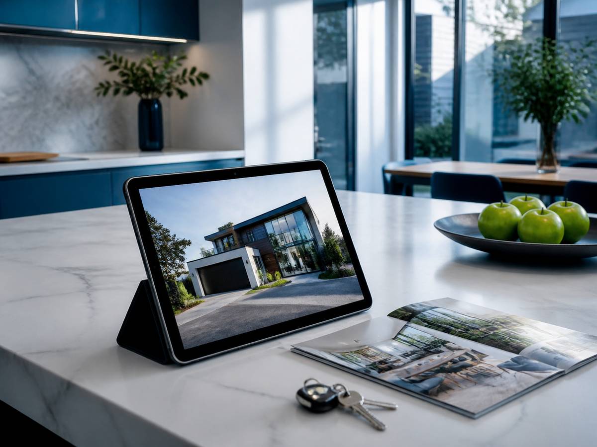 Video editing for real estate agents — a listing video reviewed on a tablet before an open house
